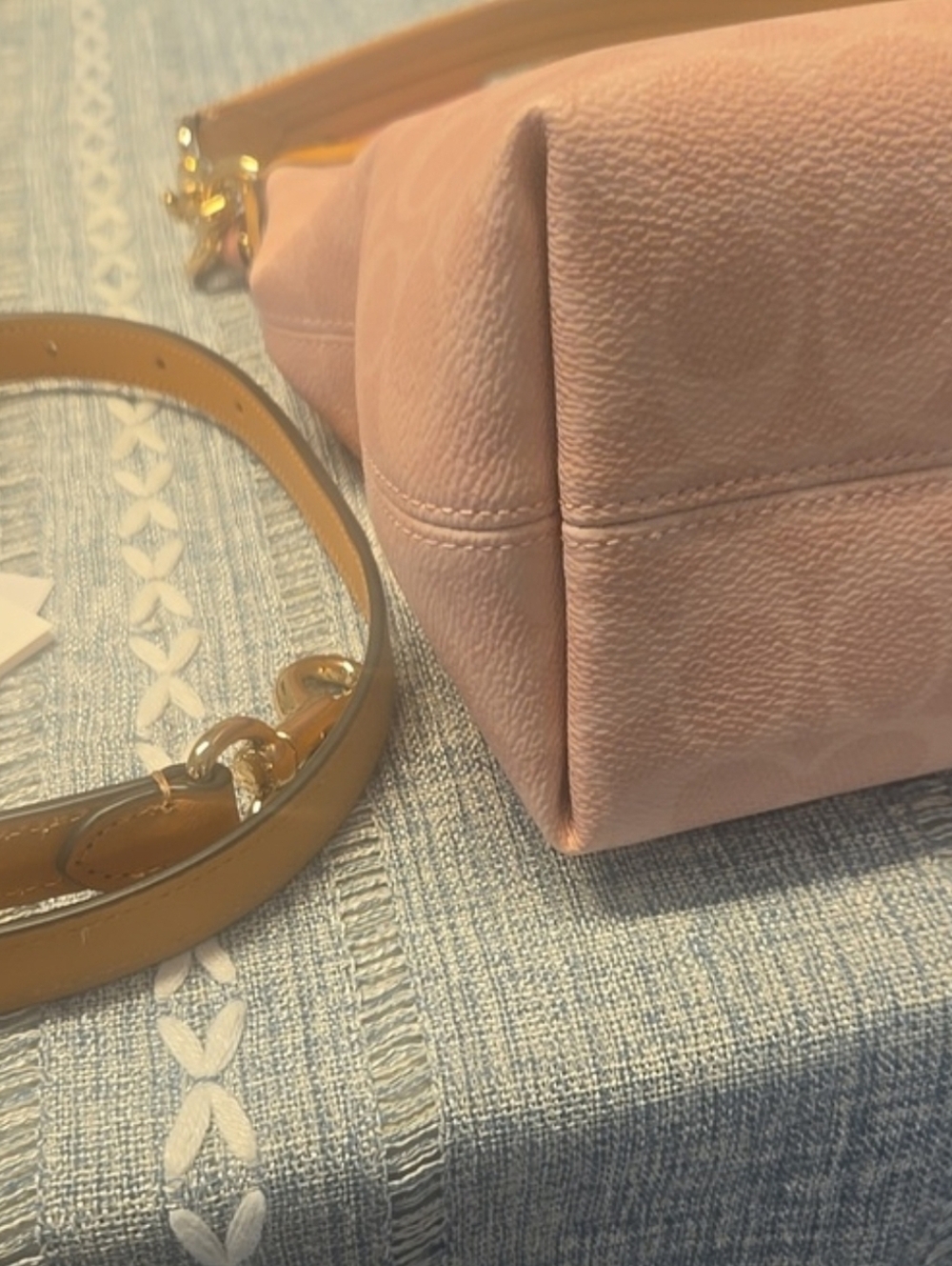 Coach Pink Signature Small Hobo Shoulder Bag with Tan Trim - Picture 3 of 13